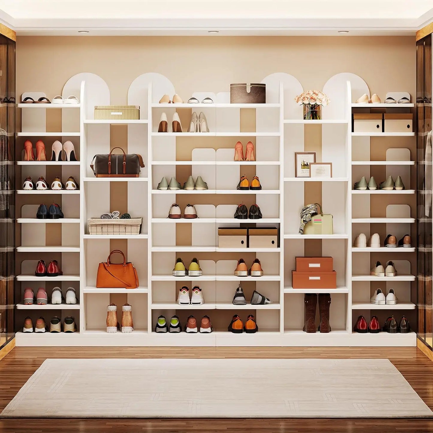 White Shoe Rack, 13-Tier Freestanding Tall Entryway Shoe Organizer with Open Shelves, 40 Pairs Wide Wooden Shoe, Customized