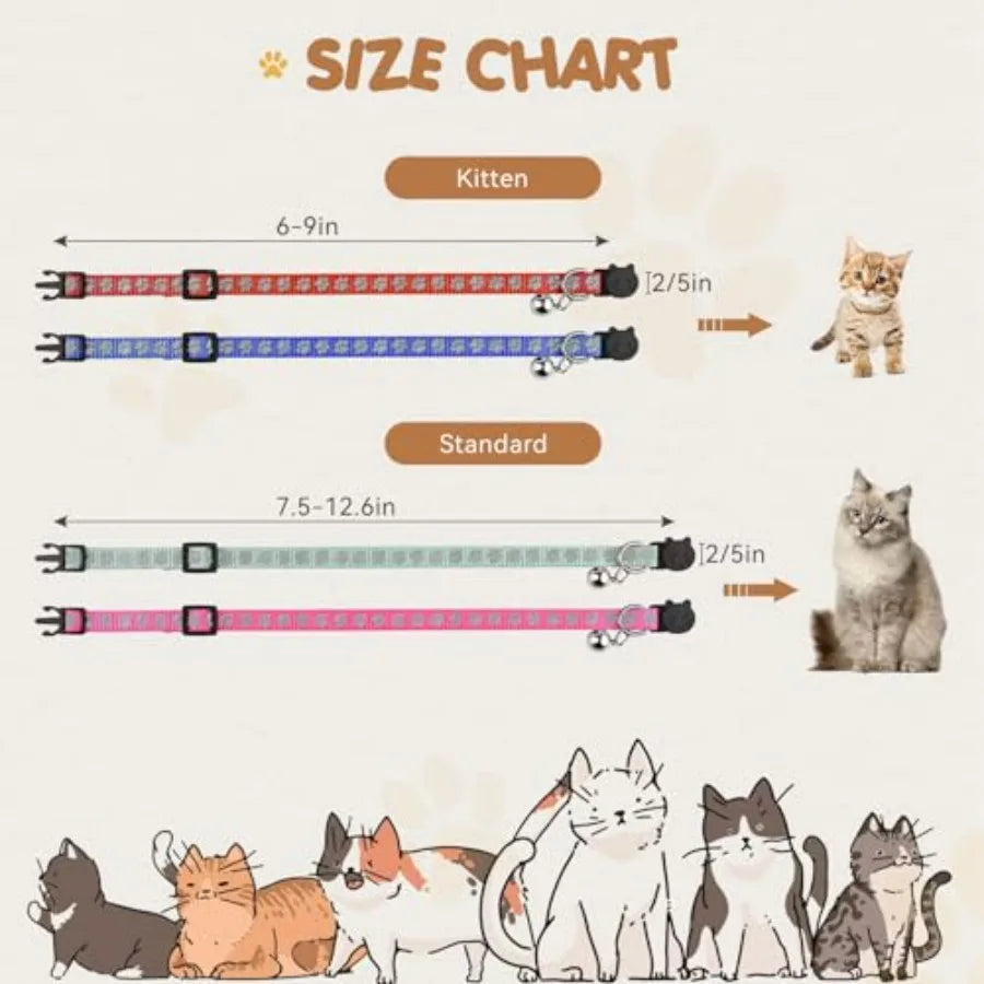 16 PCS Breakaway Cat Collars with Bells Reflective Cat Collar Safety Nylon Kitten Collars Cat Collars for Girl Boy Cats 7.5"-12