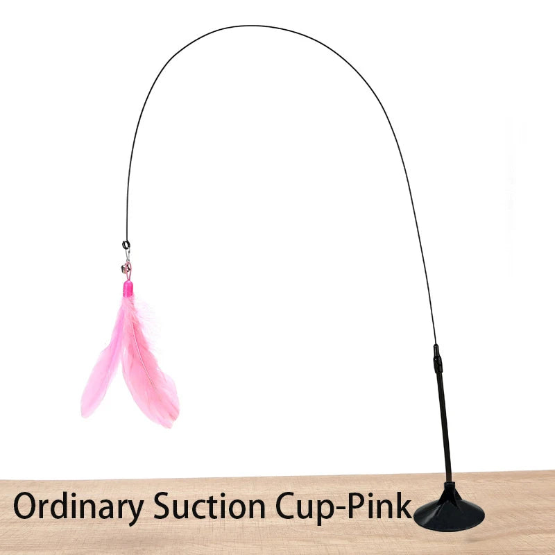 Interactive Cat Teaser Wand Toy With Feather And Suction Cup