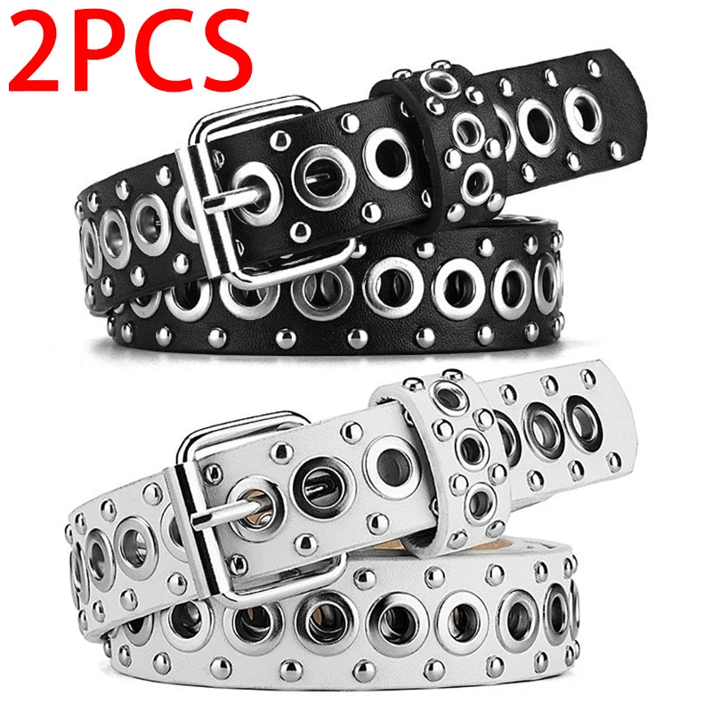 Womens Fashion Rivet Belt With Needle Buckle Street Style Y2K