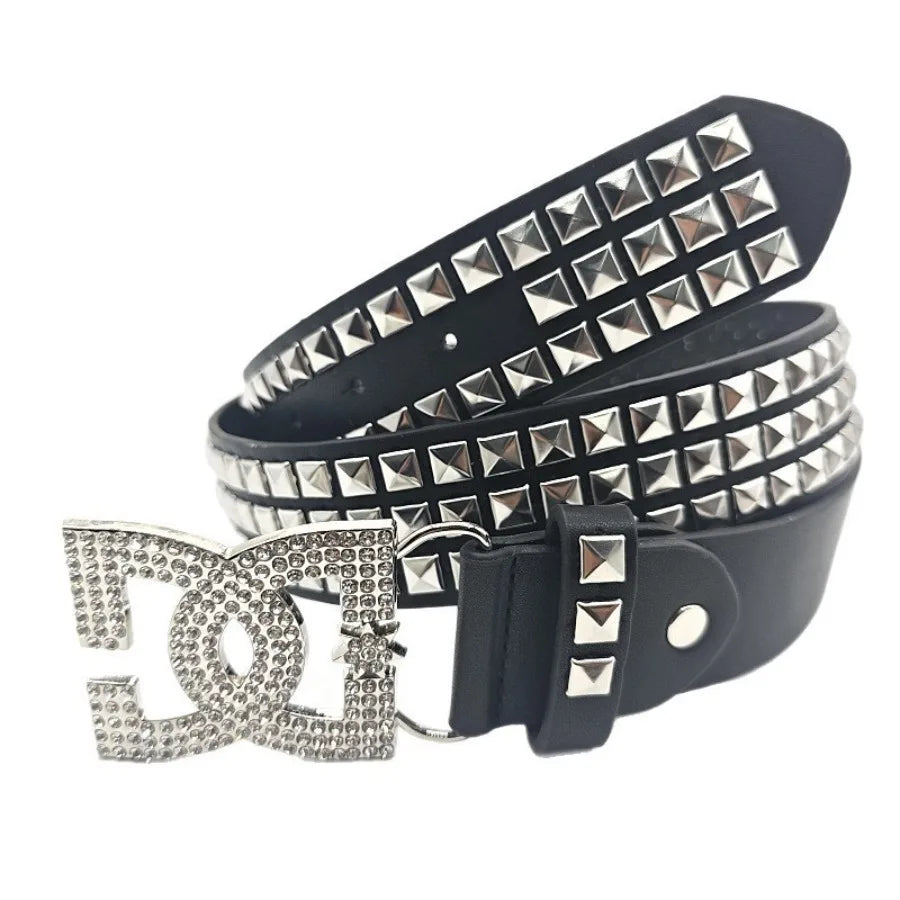 Luxury Women Rhinestone Punk Belt Leather Rivet Accessory