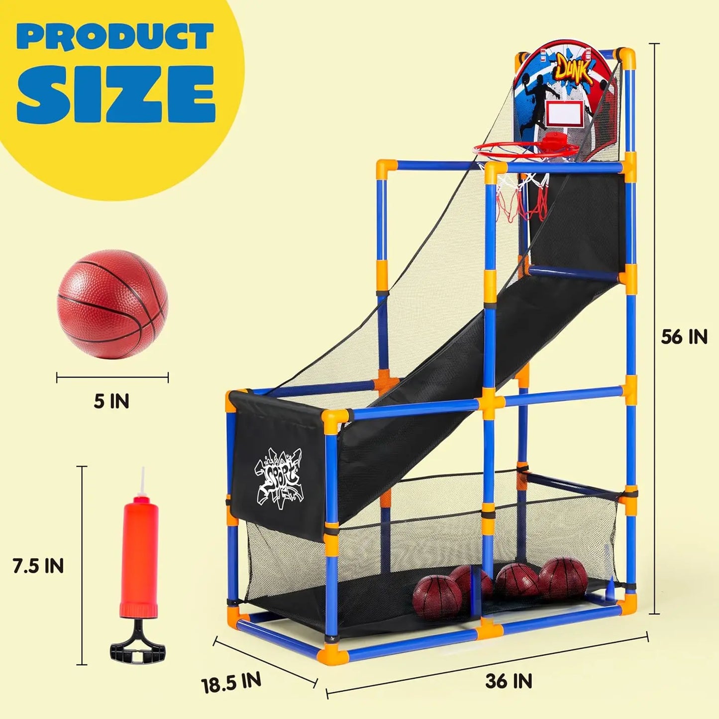 JOYFY Kids Arcade Basketball Game Set with 4 Balls and Hoop for 3-12 Years Old Indoor Outdoor Sport Play Holiday Birthday Gift