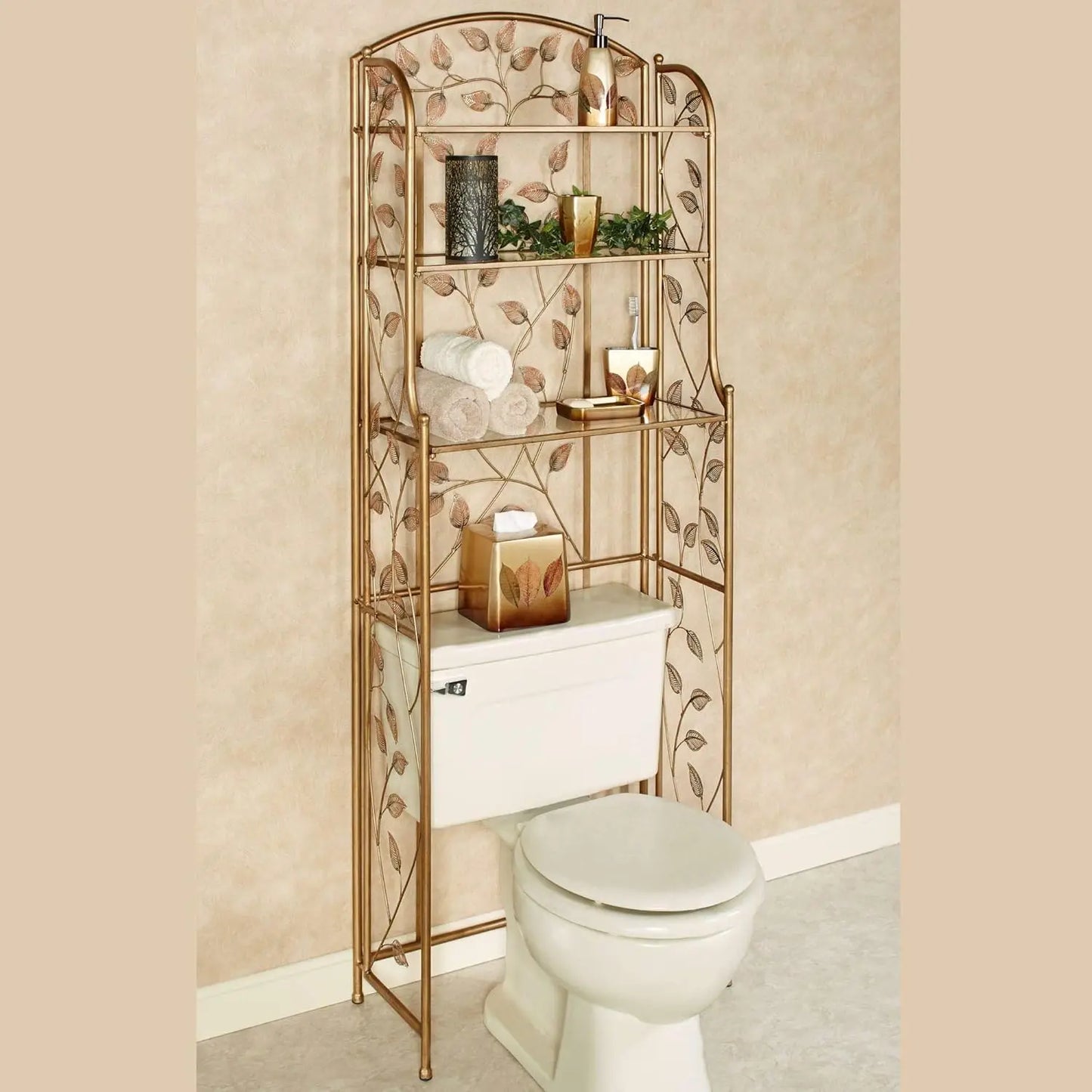 Eden Bathroom Over The Toilet Space Saver | Three Shelves for Storage | Champagne Bronze, Customized