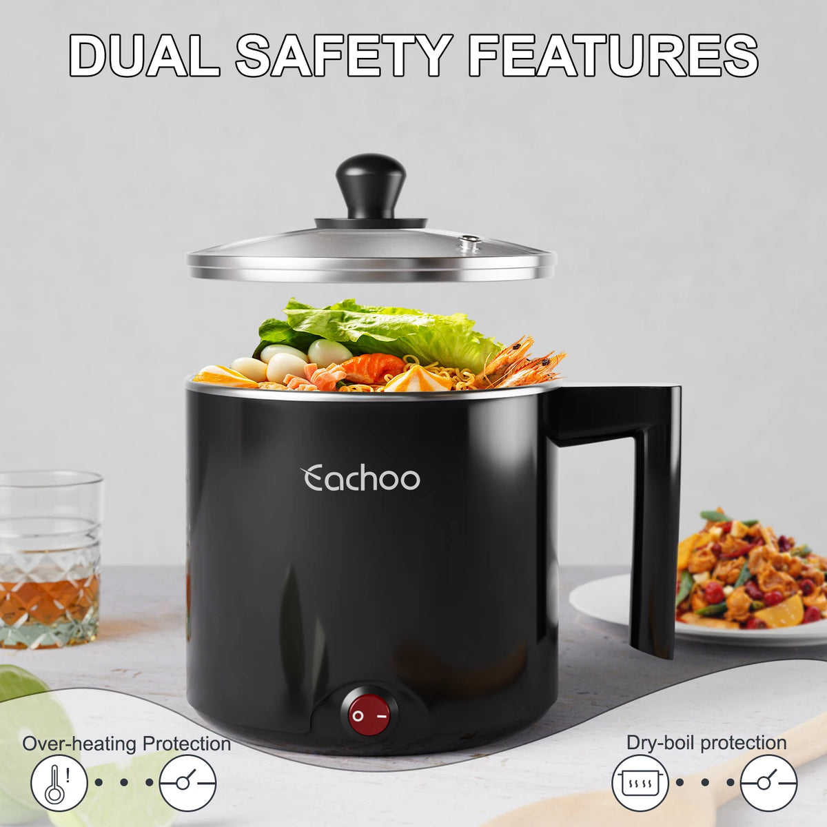 CACHOO Electric Hot Pot Cooker With Nonstick Pan For Noodles and Pasta