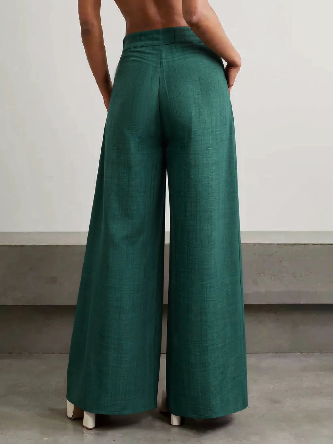 Women Wide Leg High Waist Button Front Pleated Palazzo Pants With Pockets
