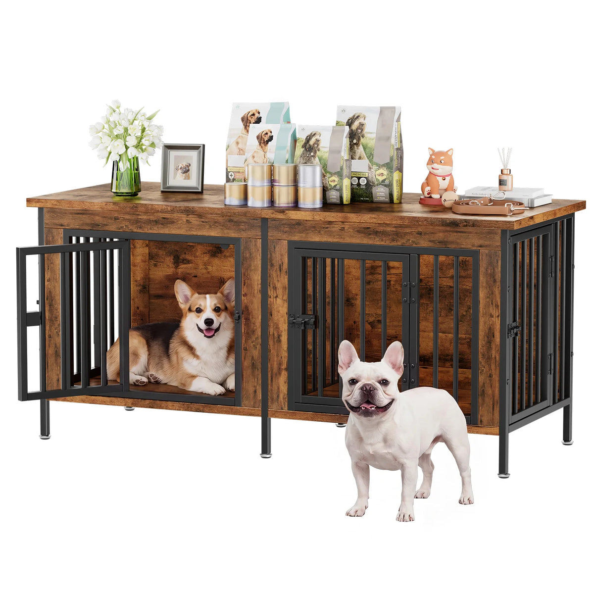JHK Heavy Duty Wooden Double Door Dog Kennel With Divider