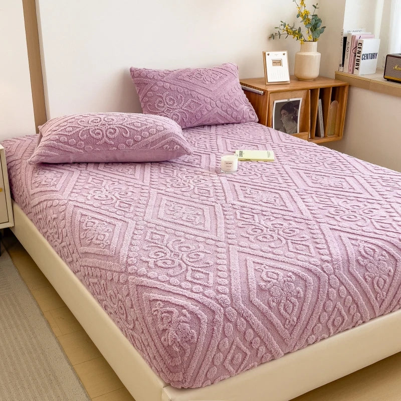 Plush Embossed Fitted Sheet Soft Warm Machine Washable Bedding
