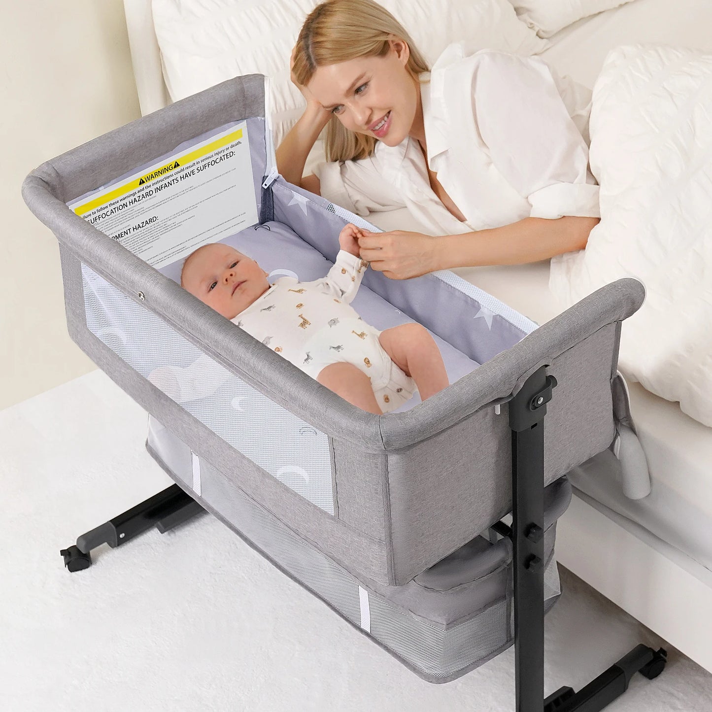 Kmaier Foldable Portable Baby Bassinet Bedside Crib with Breathable Mesh