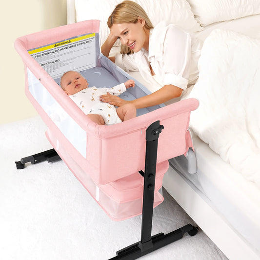 Kmaier Foldable Portable Baby Bassinet Bedside Crib with Breathable Mesh