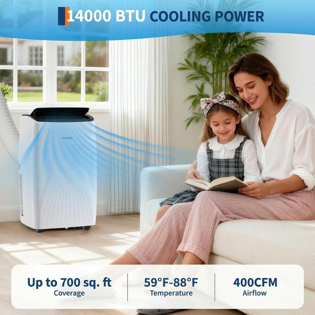 14000 BTU Portable Air Conditioners, Cools Up to 700 Sq.Ft, 3-in-1 Free standing AC Unit with Cooling, Dehumidifier & Fan Modes, LED Display, 24H Timer, Remote Control & Installation Kit