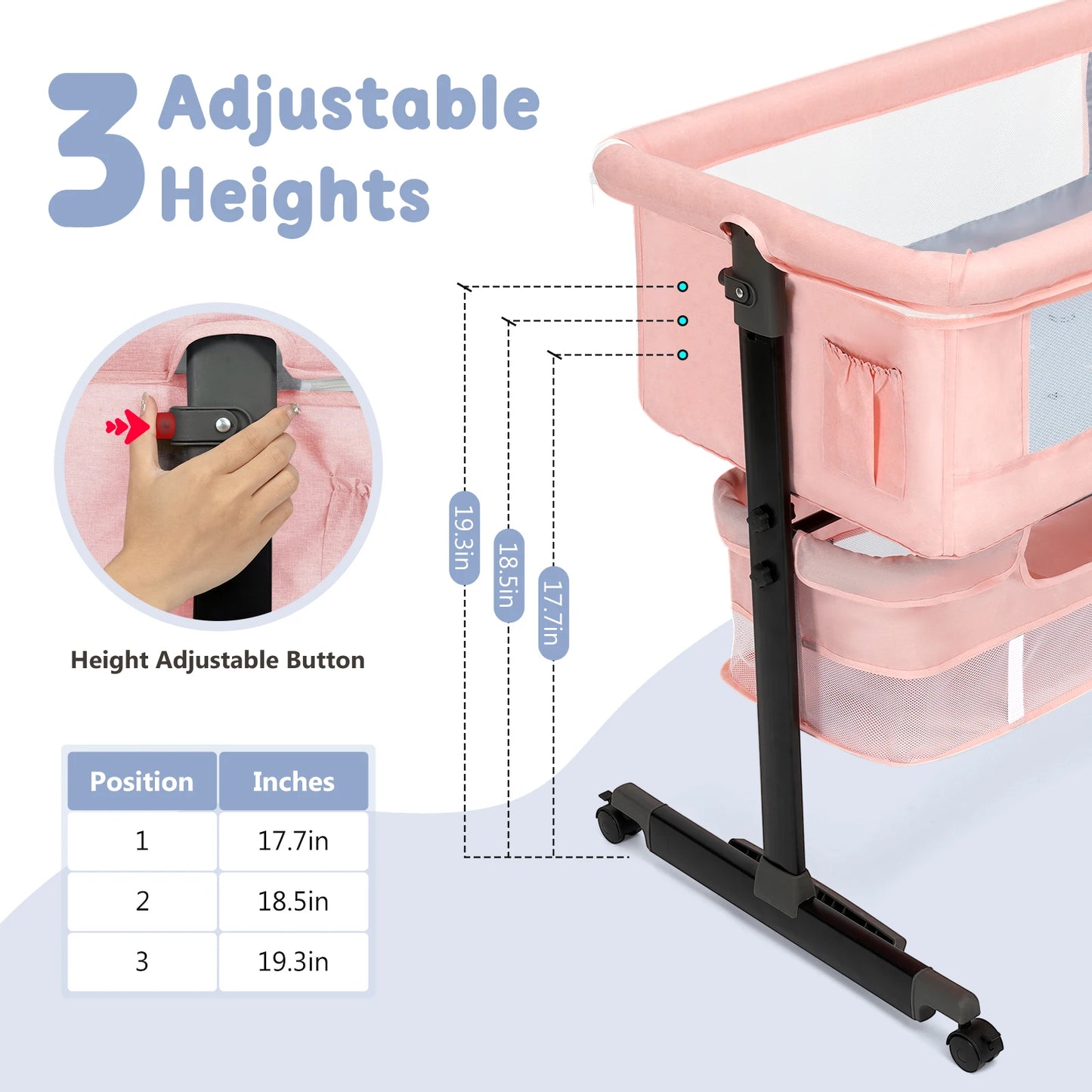 Kmaier Foldable Portable Baby Bassinet Bedside Crib with Breathable Mesh