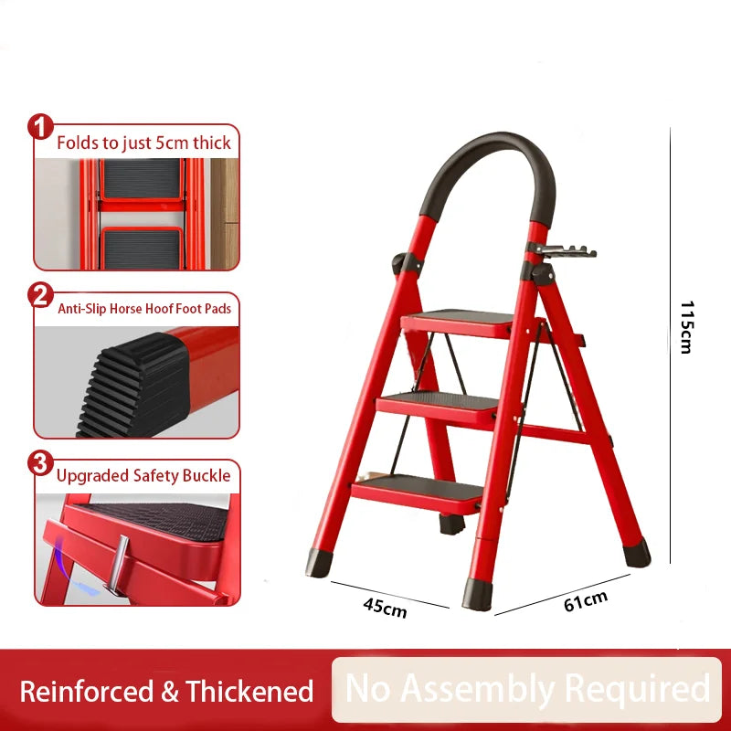 Foldable Step Ladder With Tool Holder And Non Slip Pedals