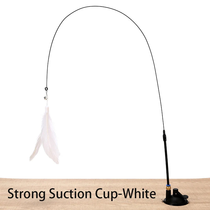 Interactive Cat Teaser Wand Toy With Feather And Suction Cup