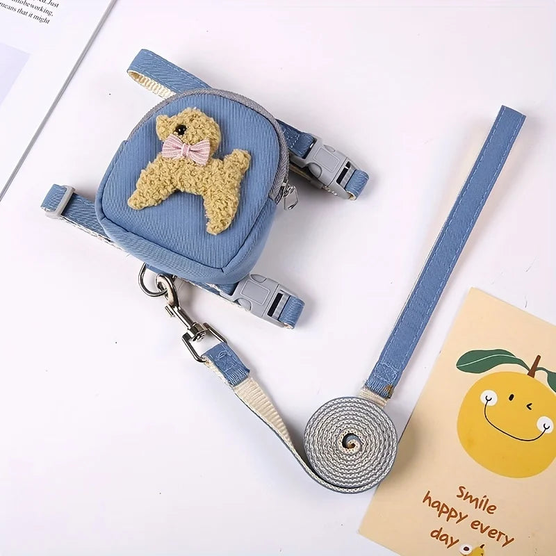 Soft Adjustable Pet Vest With Backpack And Leash For Dogs