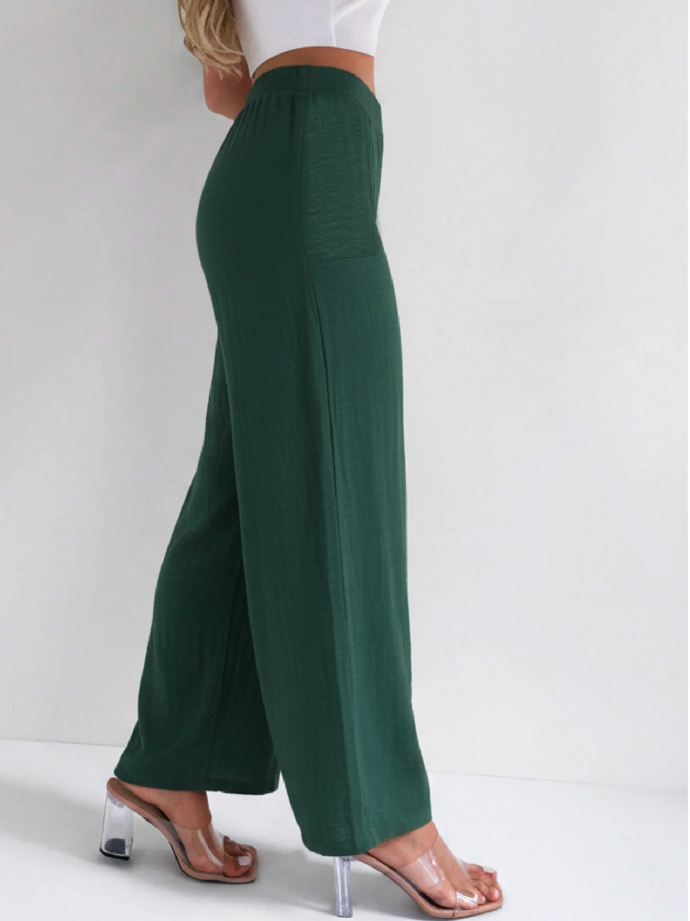 Women Wide Leg High Waist Button Front Pleated Palazzo Pants With Pockets