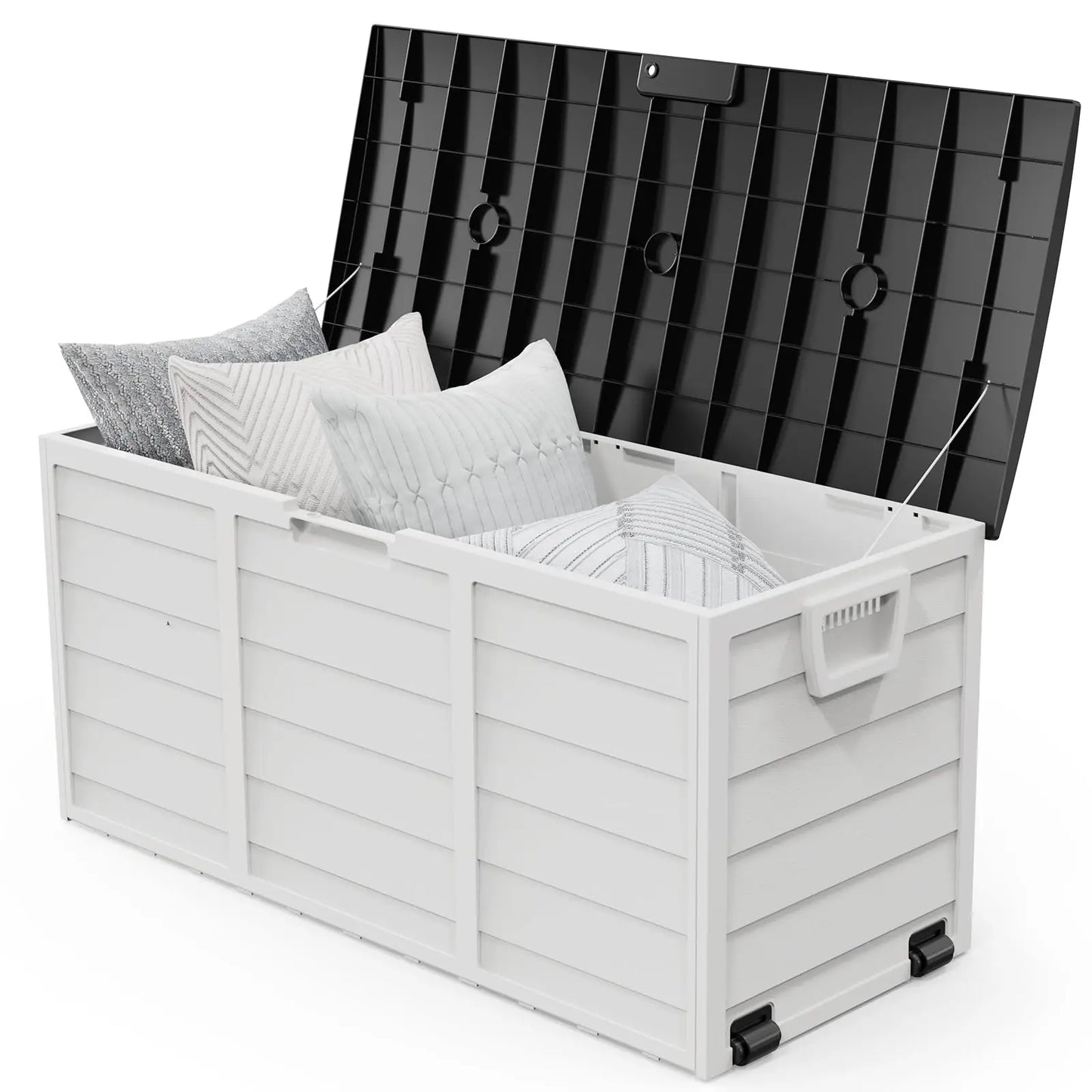 VINGLI 75 Gallon Outdoor Storage Box Lockable Plastic Deck Box Waterproof with Wheels for Garden Pool Patio Black