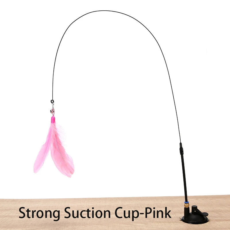 Interactive Cat Teaser Wand Toy With Feather And Suction Cup