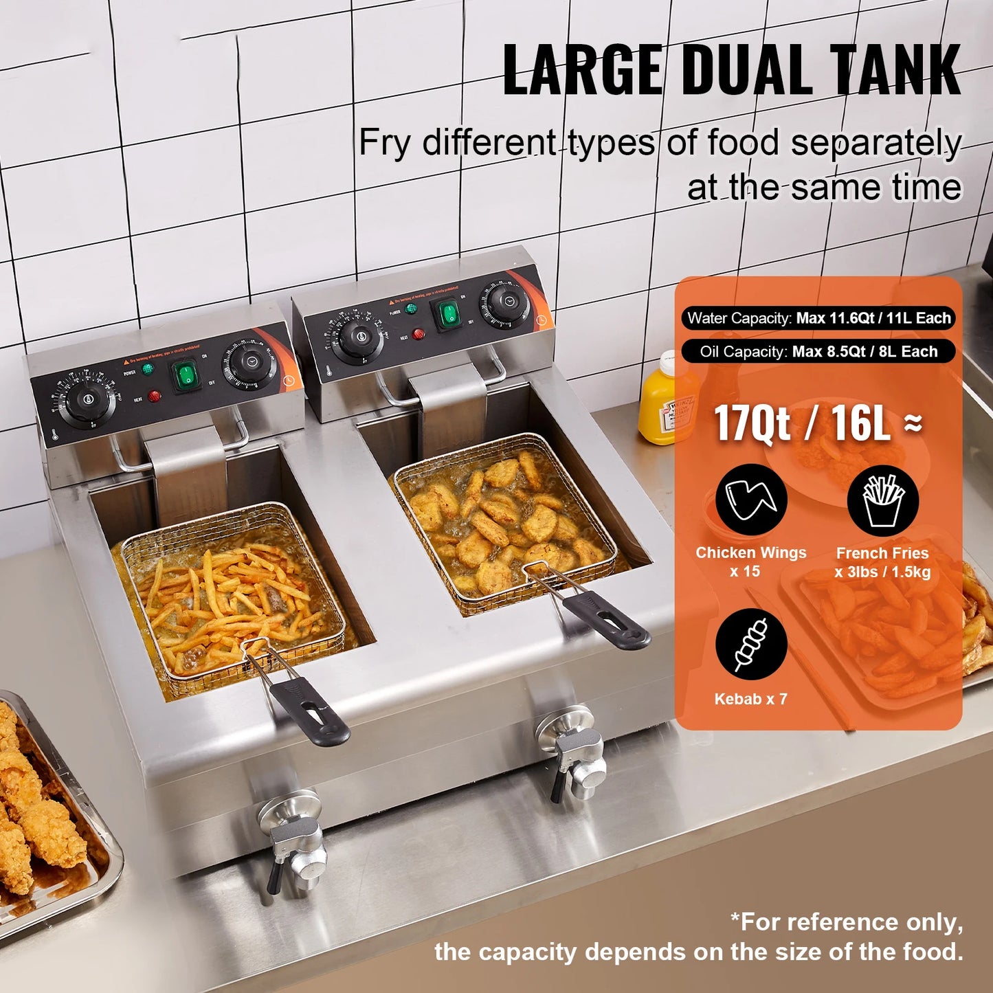 SucceBuy Dual Tank Electric Deep Fryer Countertop For Commercial Use