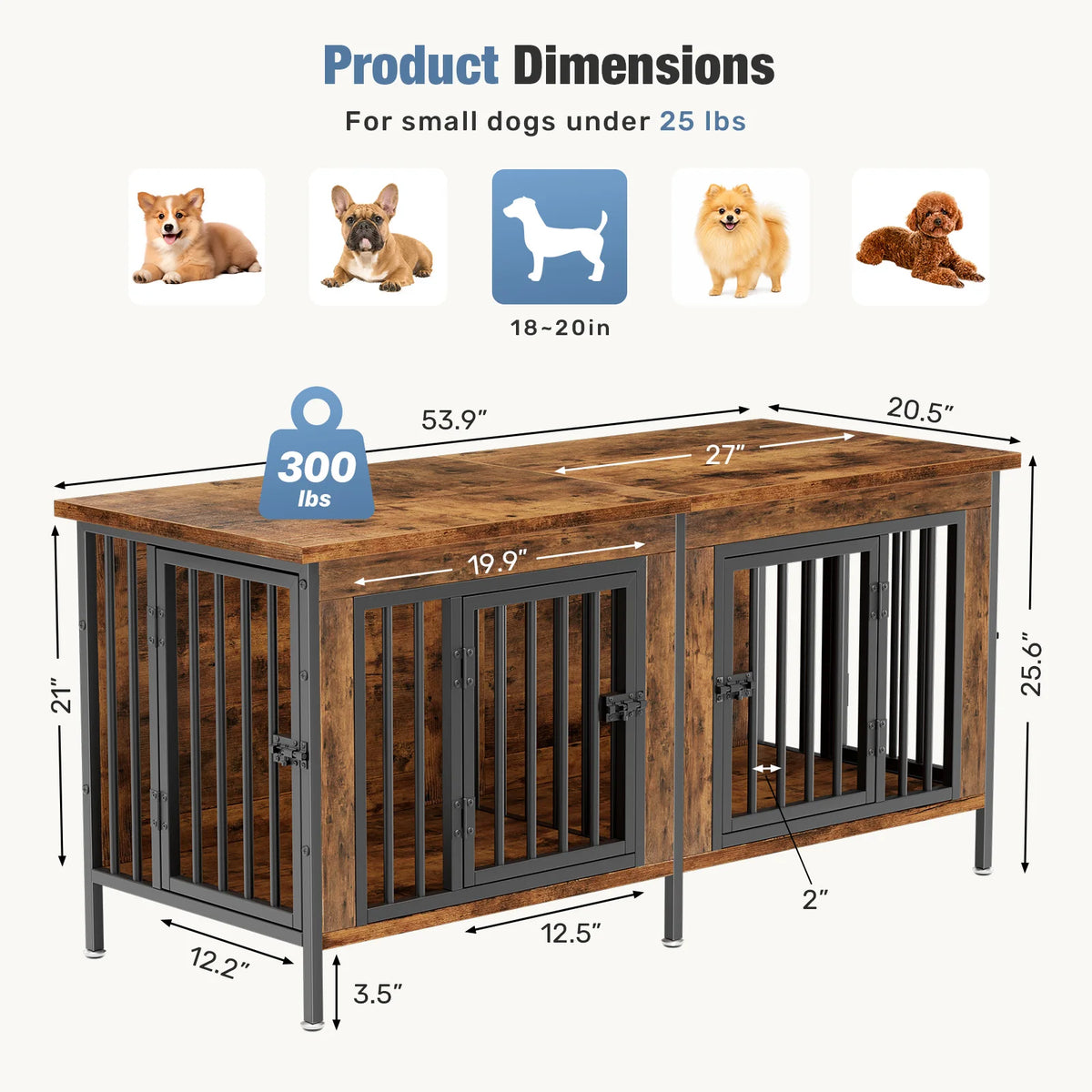 JHK Heavy Duty Wooden Double Door Dog Kennel With Divider