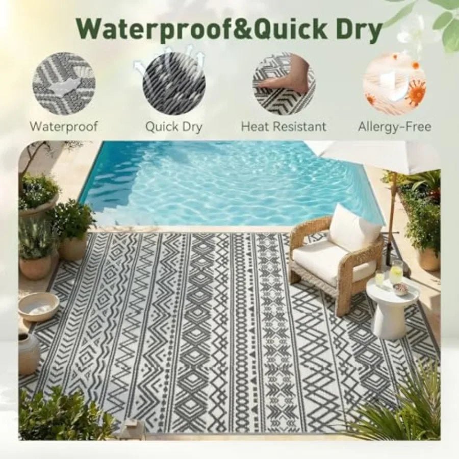 Outdoor Rug Carpet Waterproof Anti Slip Patio Mat Kilim Reversible