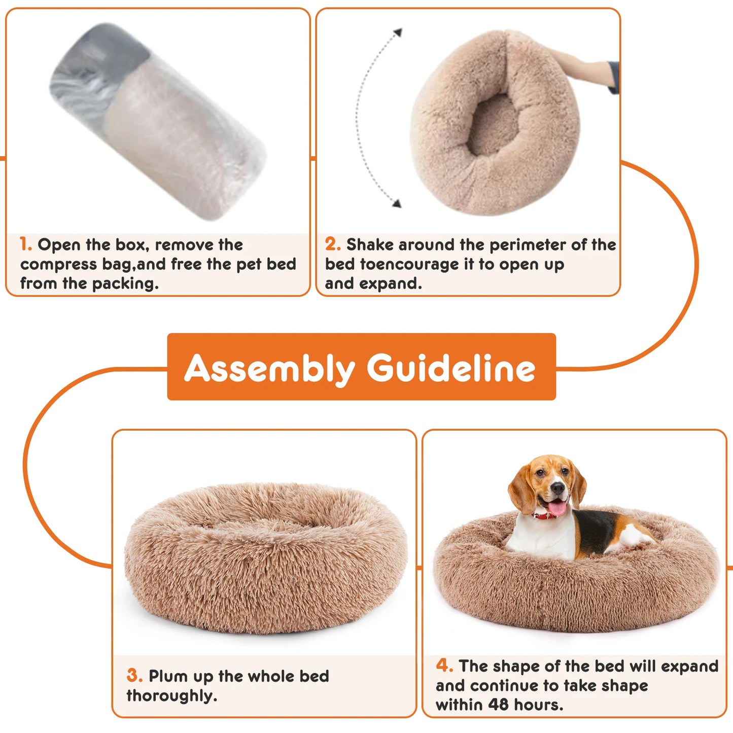 JHK Calming Dog Bed Plush Faux Fur Washable Anti Slip Round