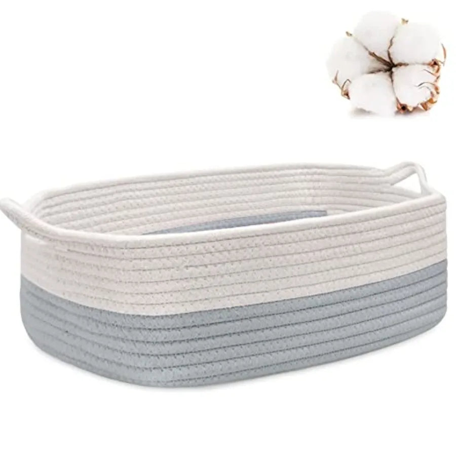 ABenkle Small Storage Basket with Handles, Cotton Rope Woven Dog Cat Toy Bin, Decorative Shelves Closet Organizing for Nursery