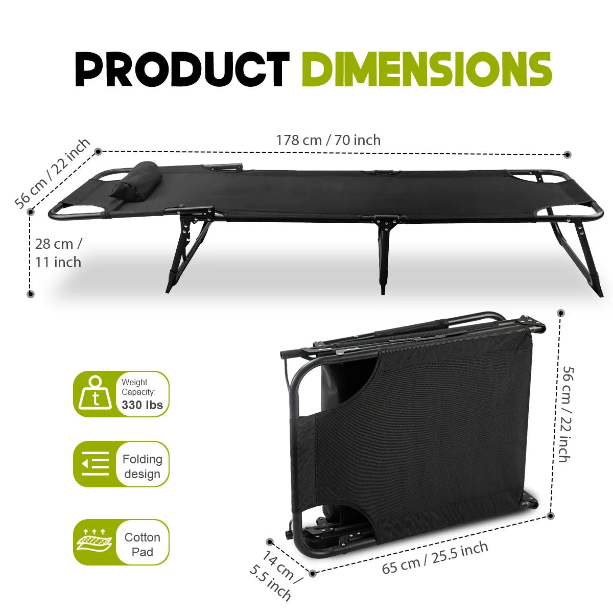 Folding Reclining Camping Lounge Chair with Removable Cushion