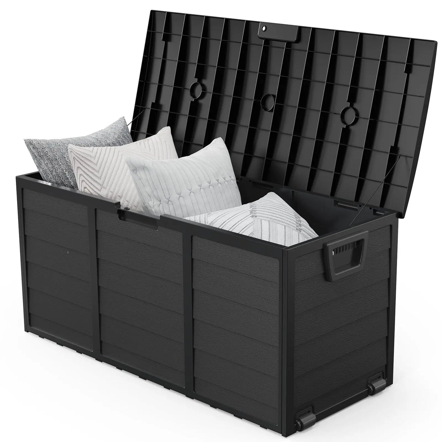 VINGLI 75 Gallon Outdoor Storage Box Lockable Plastic Deck Box Waterproof with Wheels for Garden Pool Patio Black