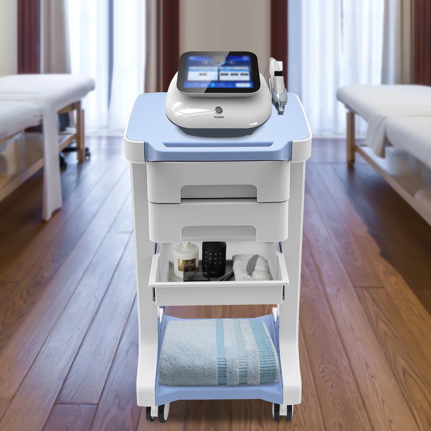 3-Tier Beauty Salon Trolley, 2 Drawers Mobile Storage Cart, 41*41*67cm Utility Cart on Wheels for Barber Stores, Clinics, Spas