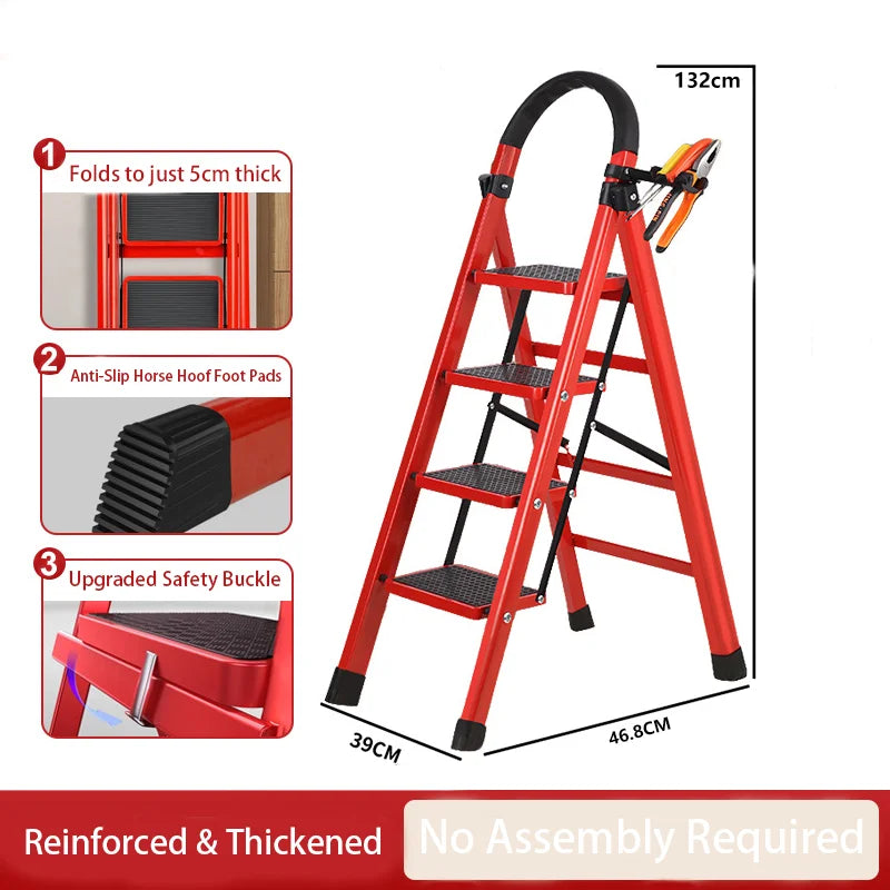 Foldable Step Ladder With Tool Holder And Non Slip Pedals