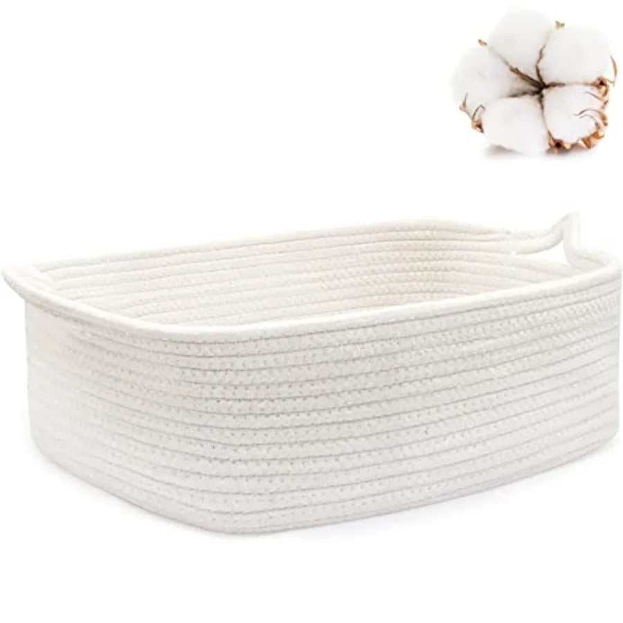 ABenkle Small Storage Basket with Handles, Cotton Rope Woven Dog Cat Toy Bin, Decorative Shelves Closet Organizing for Nursery