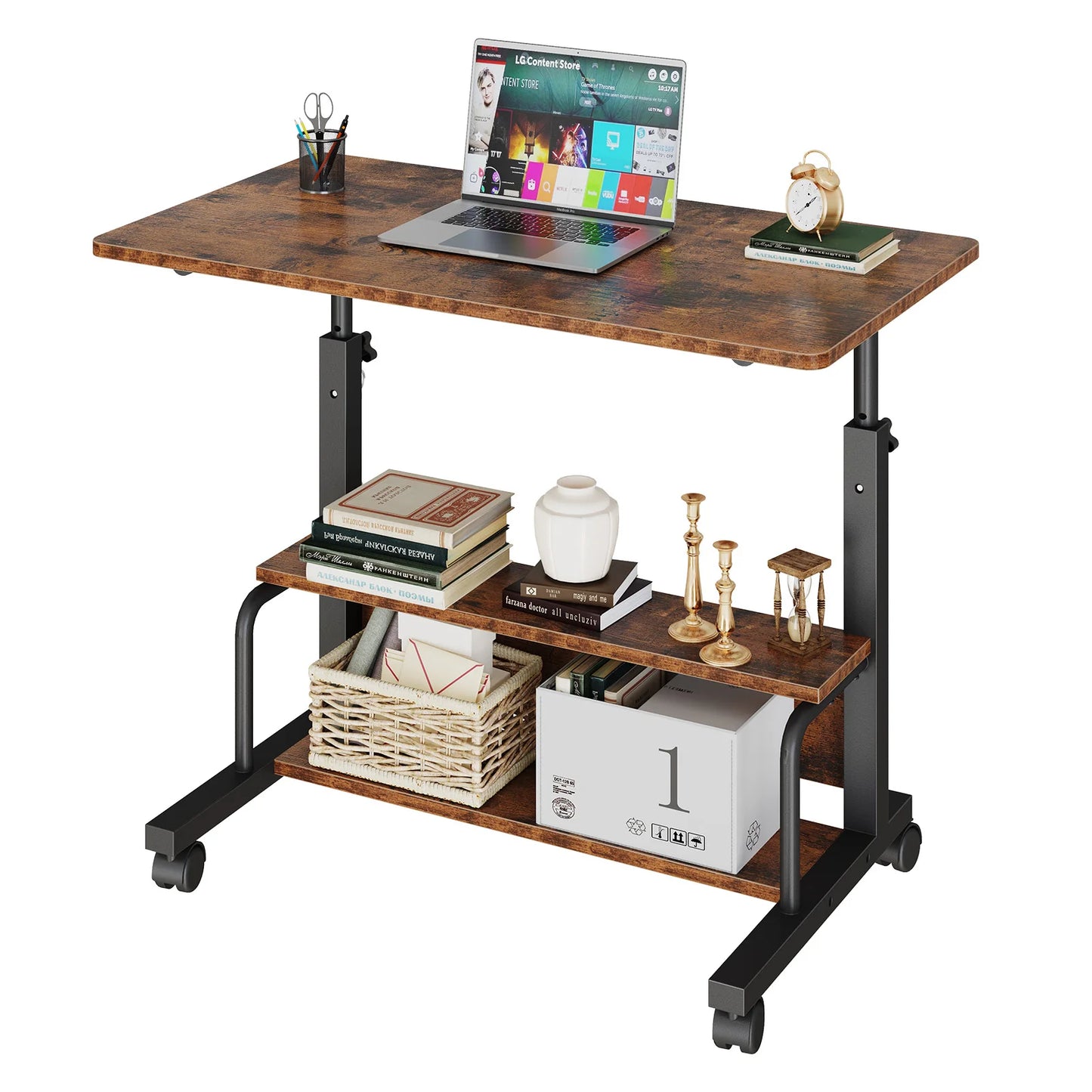 JHK Adjustable Height Mobile Standing Desk With Locking Wheels