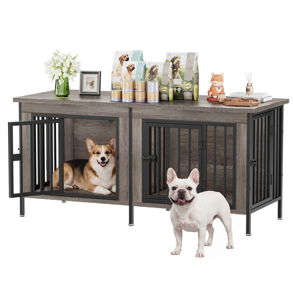 JHK Heavy Duty Wooden Double Door Dog Kennel With Divider