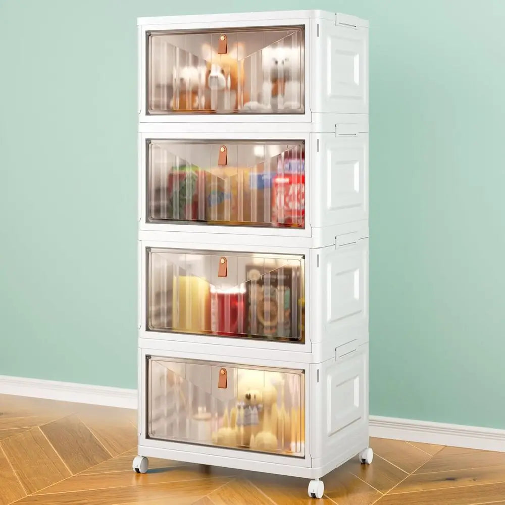 4 Tier Storage Bins with Lids, 23QT Stackable Closet Organizers and Storage with Wheels, Collapsible Storage Boxes, Plastic Stor