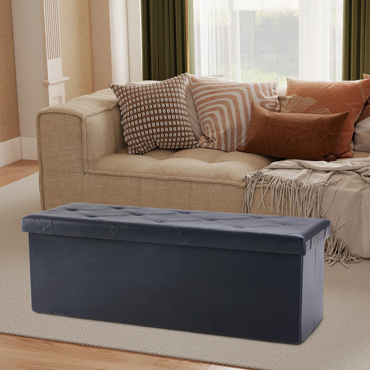 JHK Leather Folding Ottoman Storage Footstool Bench For Living Room