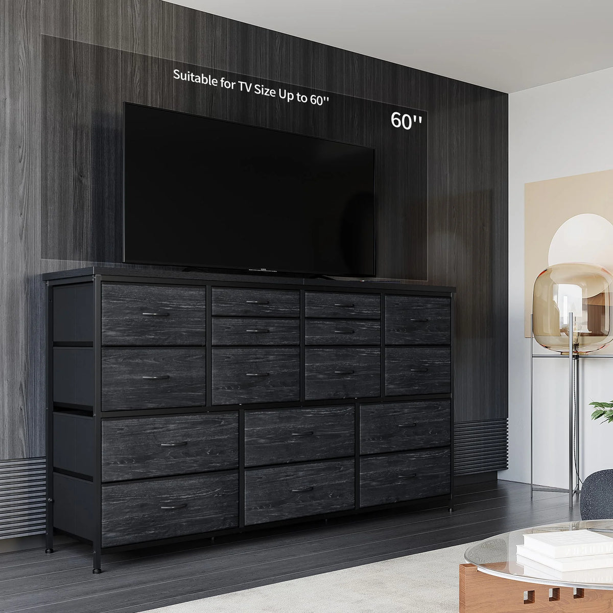 EnHomee 60" TV Stand with 16 Drawers & Charging Station – Long Dresser & Chest of Drawers – Large Bedroom Storage Unit