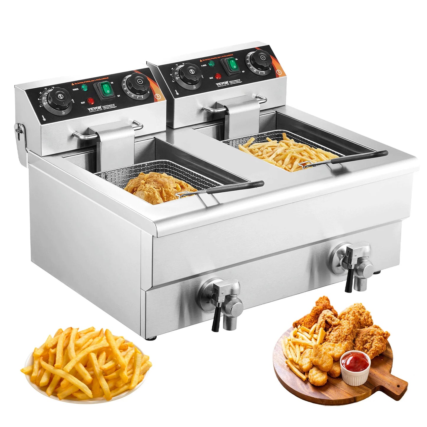 SucceBuy Dual Tank Electric Deep Fryer Countertop For Commercial Use