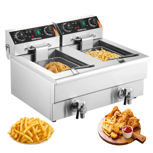 SucceBuy Dual Tank Electric Deep Fryer Countertop For Commercial Use