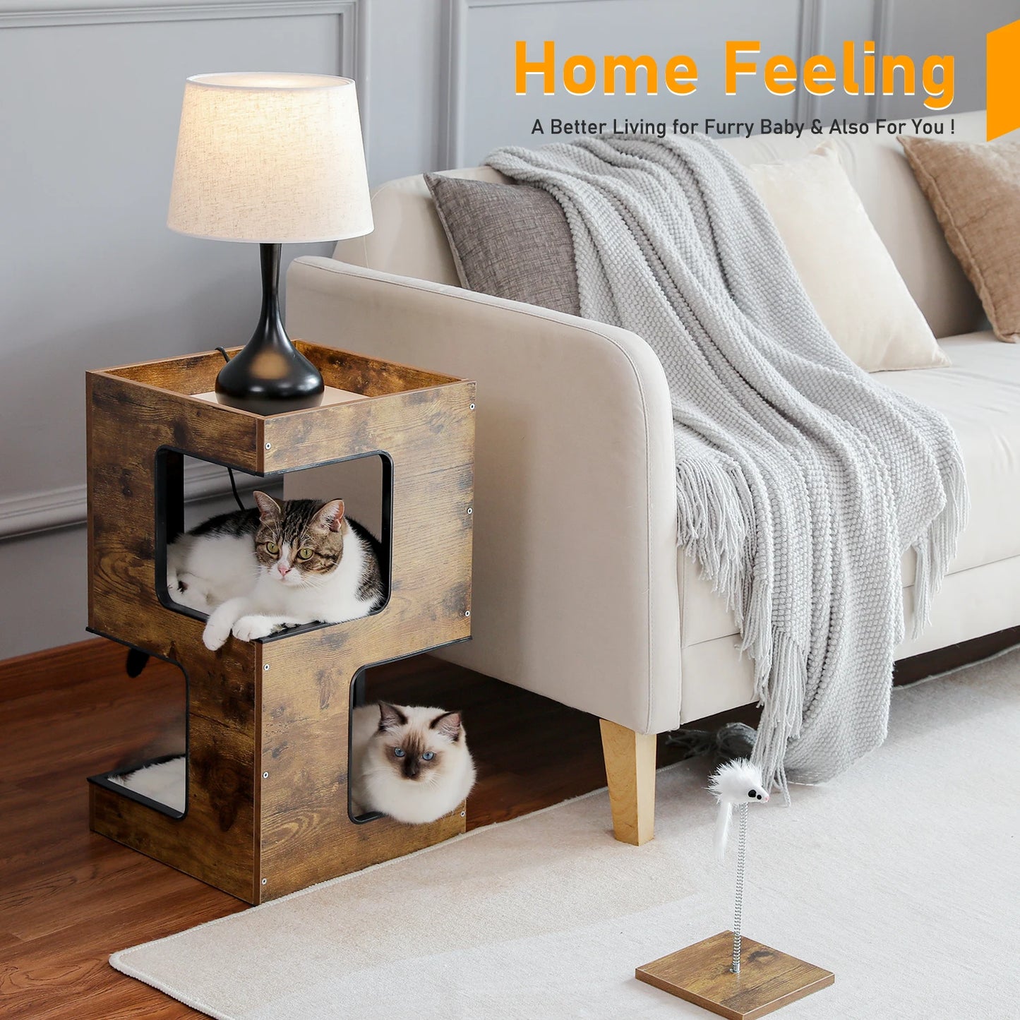 PAWZ Road Wood Cat Condo Bed With Scratching Pad Kitten
