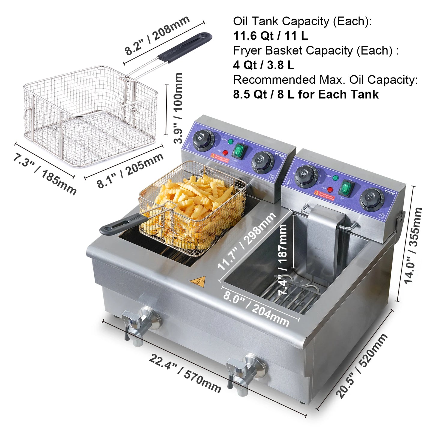SucceBuy Dual Tank Electric Deep Fryer Countertop For Commercial Use