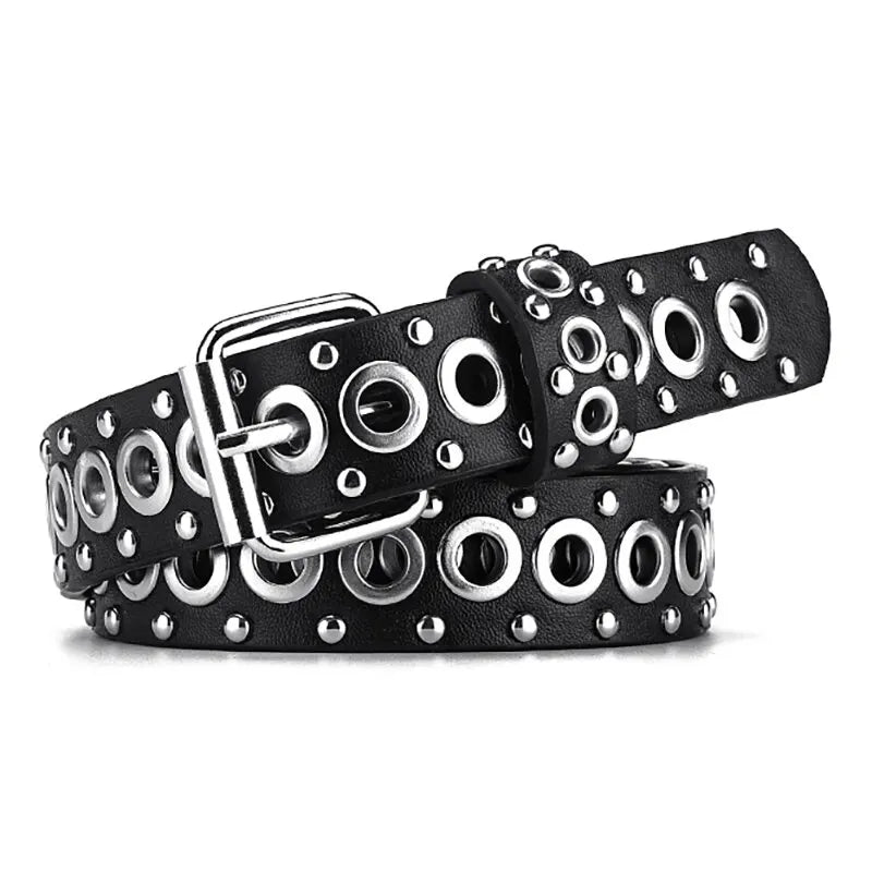 Womens Fashion Rivet Belt With Needle Buckle Street Style Y2K