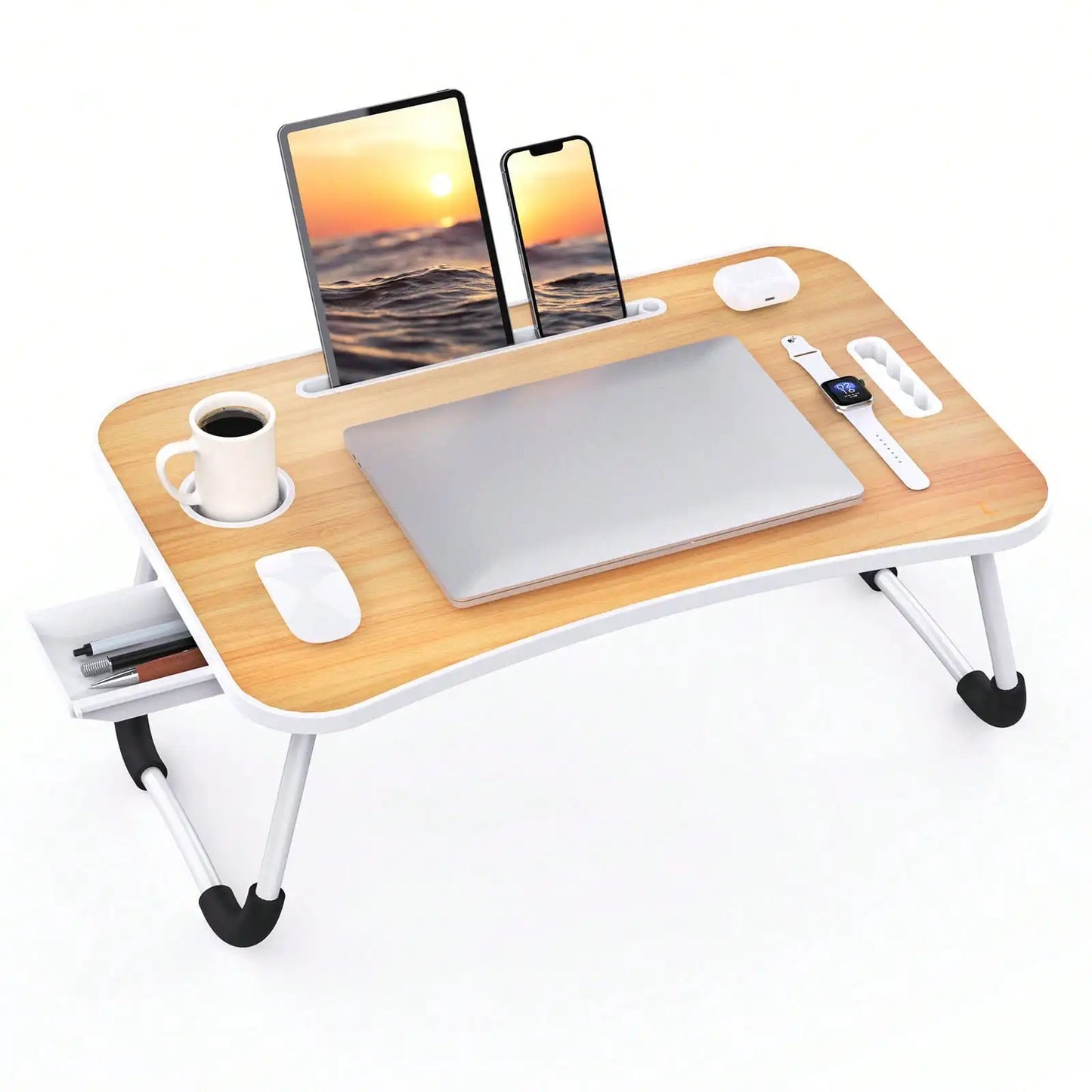Folding Laptop Lap Desk With Side Storage Drawer Portable