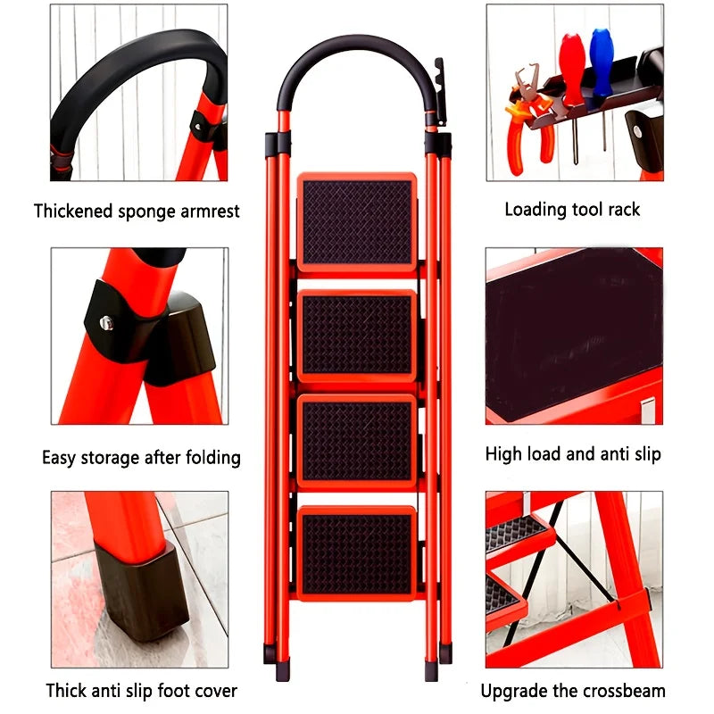 Foldable Step Ladder With Tool Holder And Non Slip Pedals