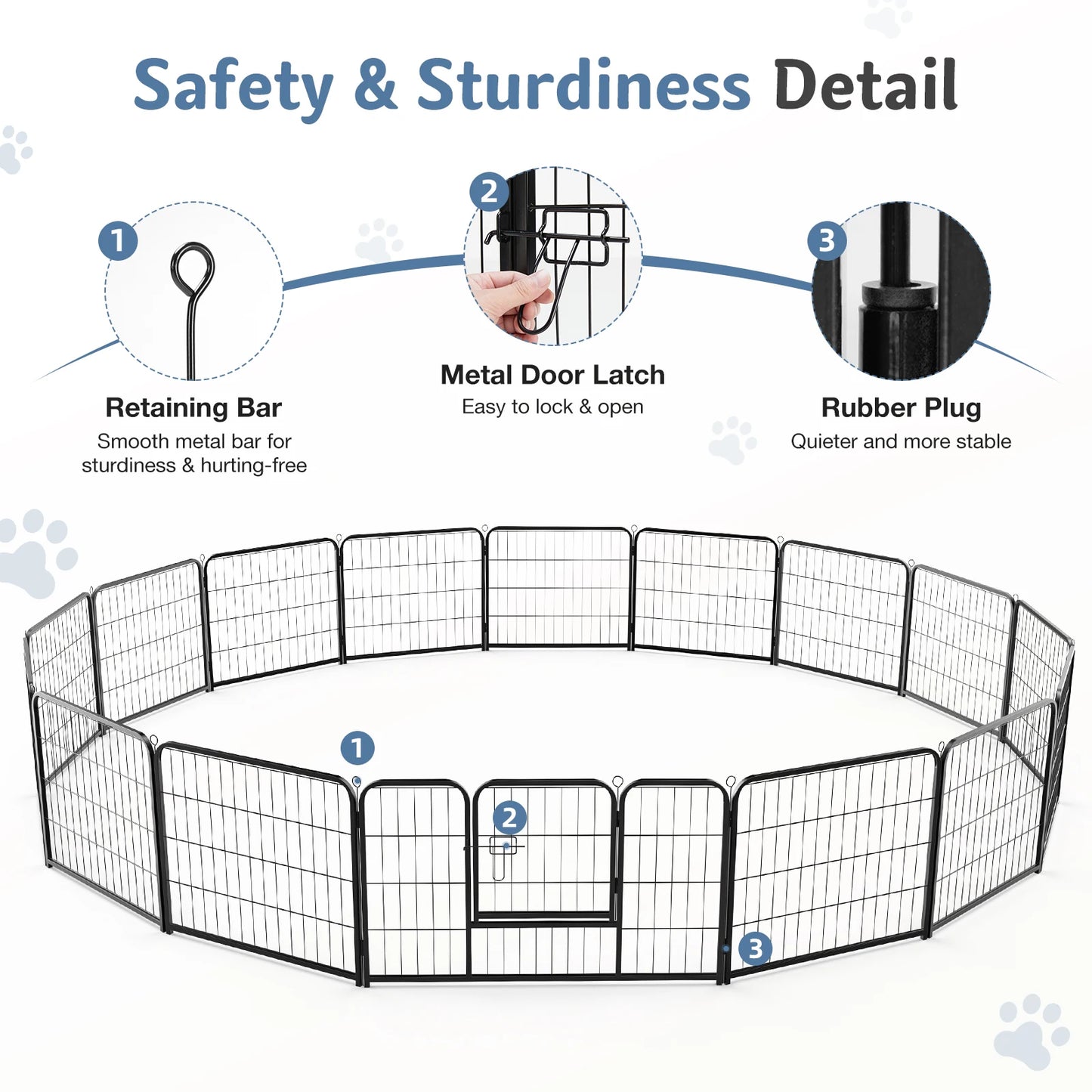 JHK 16 Panels Dog Playpen Pet Fence Metal 24 Inch to 32 Inch Foldable Large Dog Puppy Exercise for Yard Gate Camping Outdoor