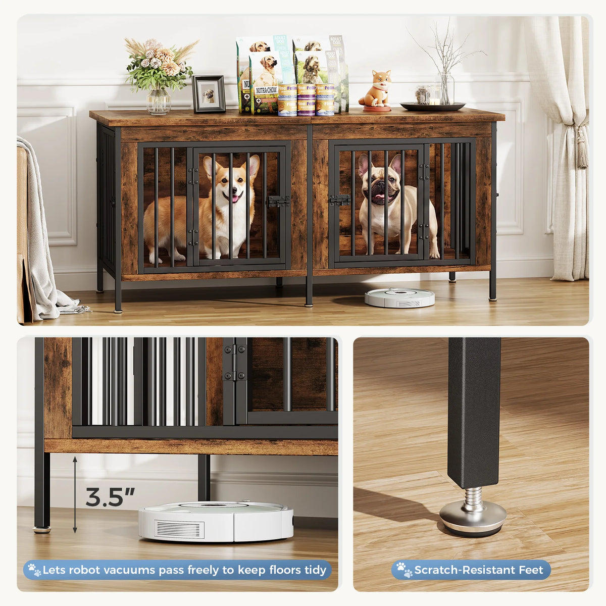 JHK Heavy Duty Wooden Double Door Dog Kennel With Divider