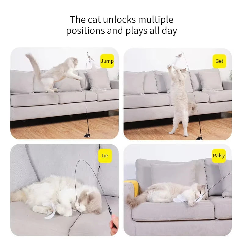 Interactive Cat Teaser Wand Toy With Feather And Suction Cup