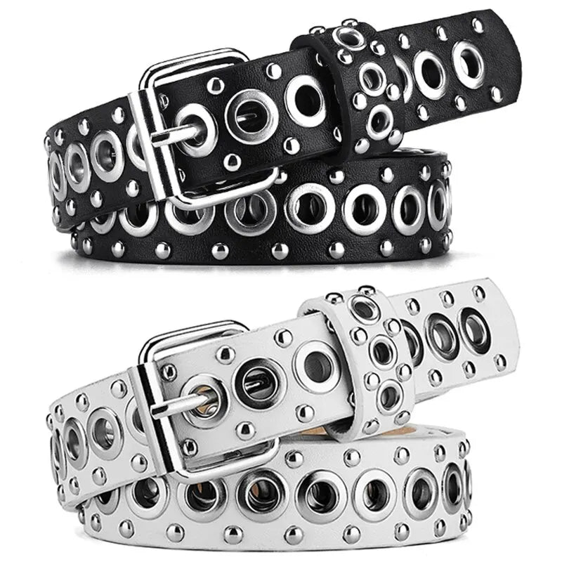 Womens Fashion Rivet Belt With Needle Buckle Street Style Y2K