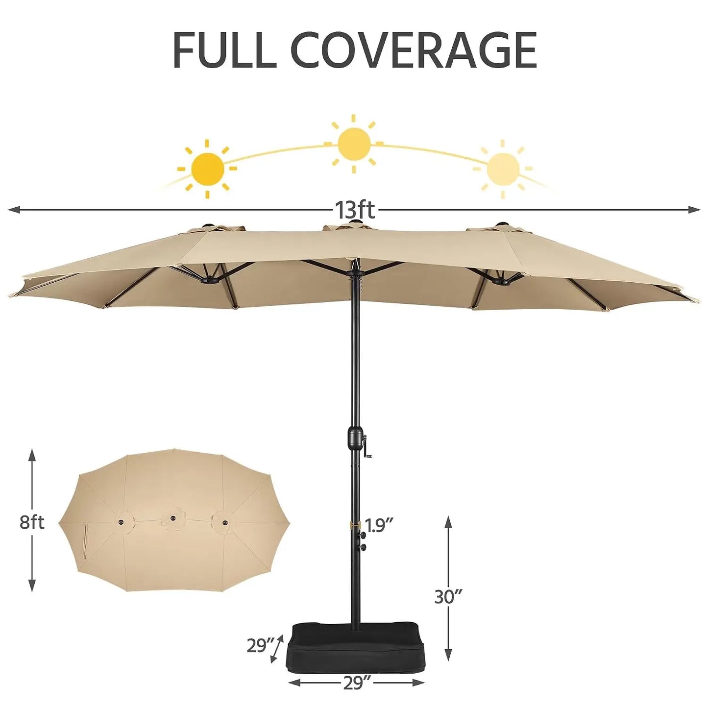 Double Sided Patio Market Umbrella With Base Included UV Resistant