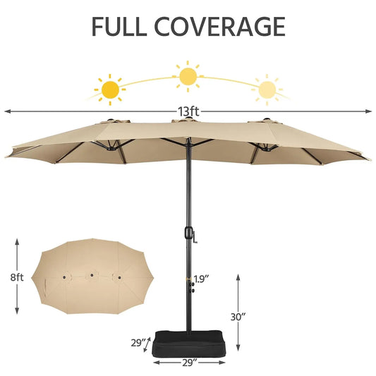 Double Sided Patio Market Umbrella With Base Included UV Resistant