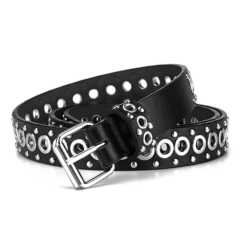 Womens Fashion Rivet Belt With Needle Buckle Street Style Y2K